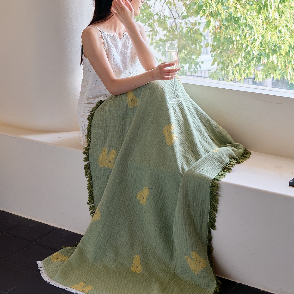 91家纺网 家纺一手货源 找家纺 沐瑟家纺 2025新款流苏披肩毯毛毯毯子 梨落