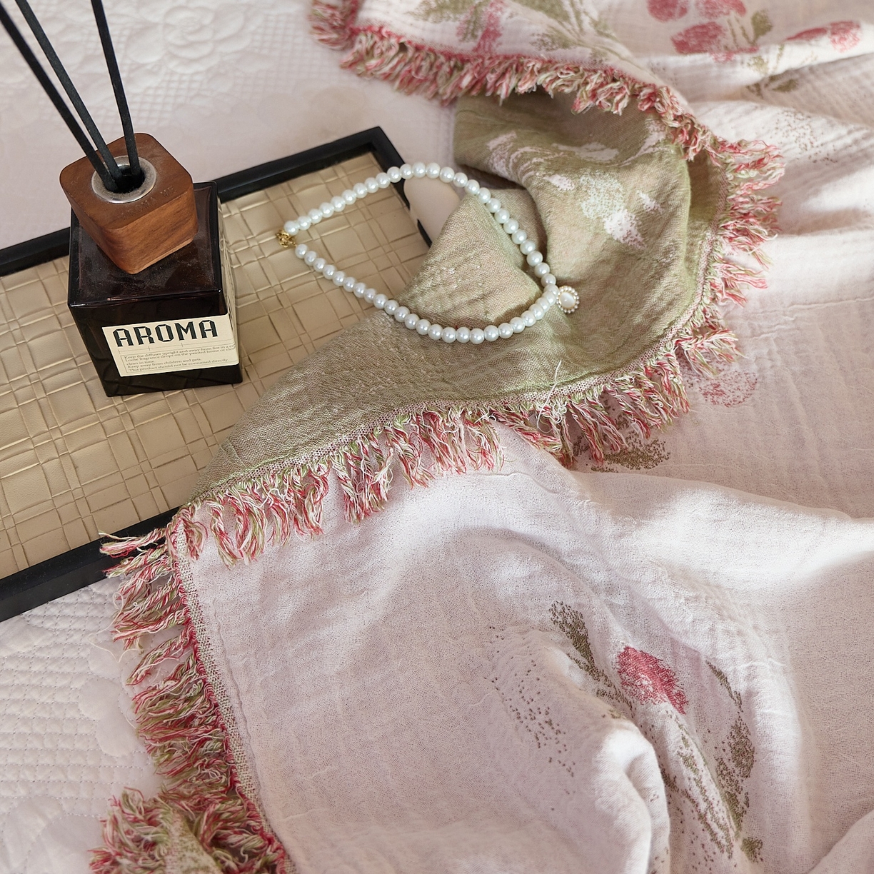 91家纺网 家纺一手货源 找家纺 沐瑟家纺 2025新款流苏披肩毯毛毯毯子 白芷