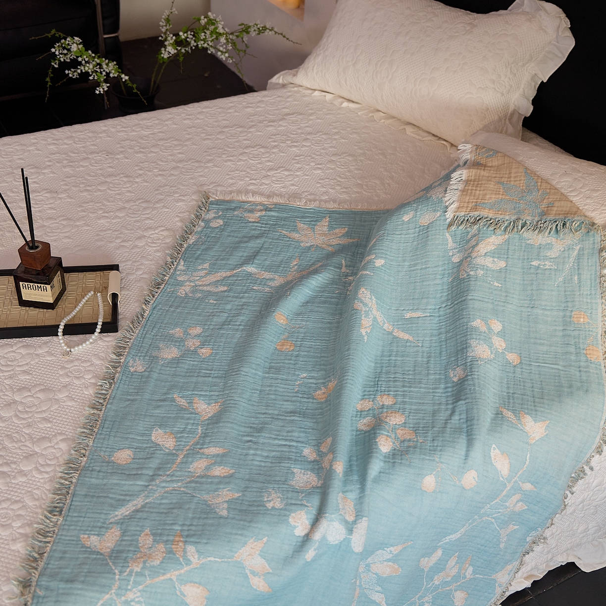 91家纺网 家纺一手货源 找家纺 沐瑟家纺 2025新款流苏披肩毯毛毯毯子 蘭素