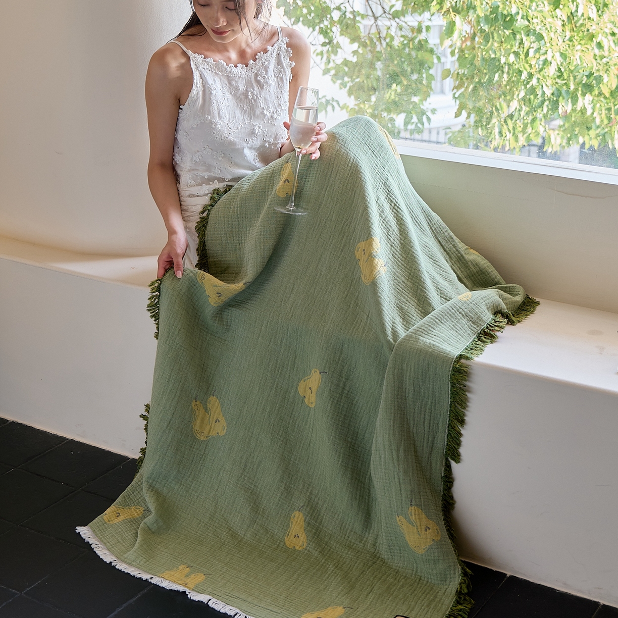 91家纺网 家纺一手货源 找家纺 沐瑟家纺 2025新款流苏披肩毯毛毯毯子 梨落