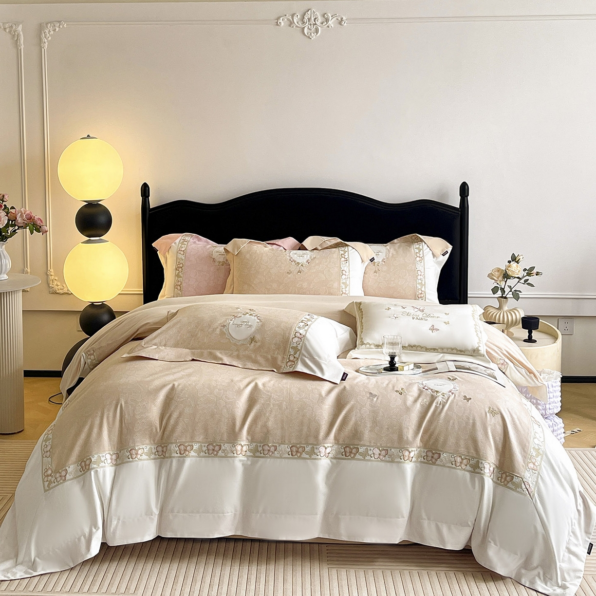 91家纺网 家纺一手货源 找家纺  2025新款轻奢风A类加厚全棉磨毛四件套纯棉重工刺绣保暖被套床单高级感床笠冬季床 罗薇-暖棕