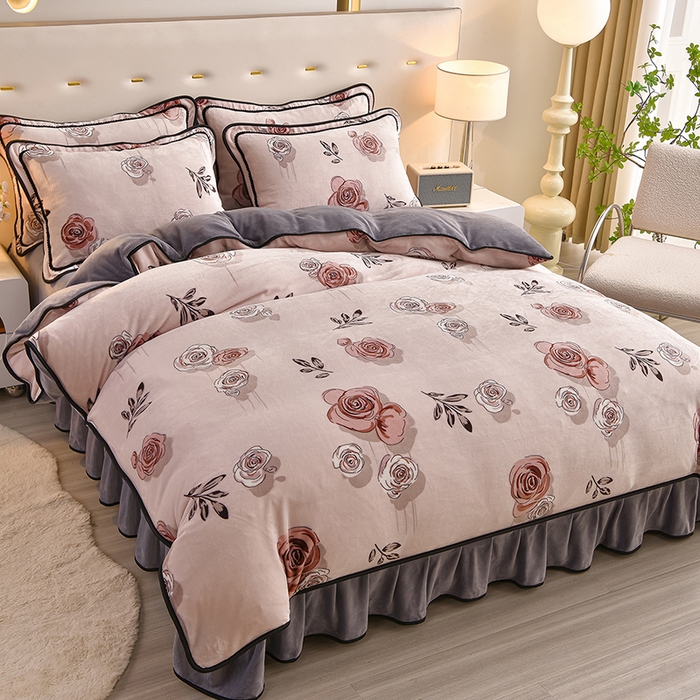 佳一 2025新款高克重8-9斤 印花牛奶绒四件套 爱丽丝