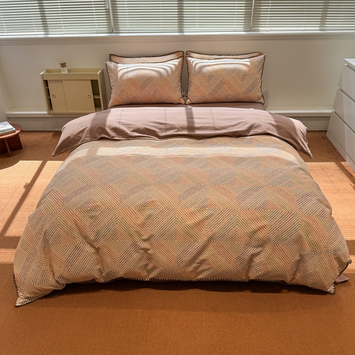 91家纺网 家纺一手货源 找家纺 （总）呗旺鹿 2025新款全棉纯棉磨毛休闲布达拉宫贝壳边四件套