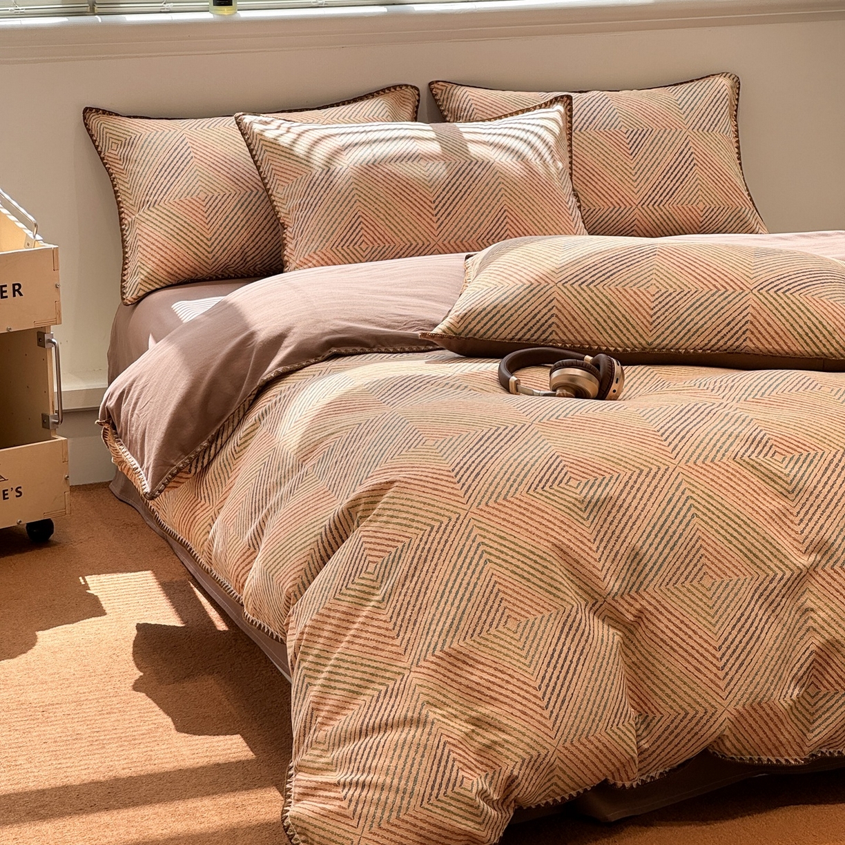 91家纺网 家纺一手货源 找家纺 （总）呗旺鹿 2025新款全棉纯棉磨毛休闲布达拉宫贝壳边四件套