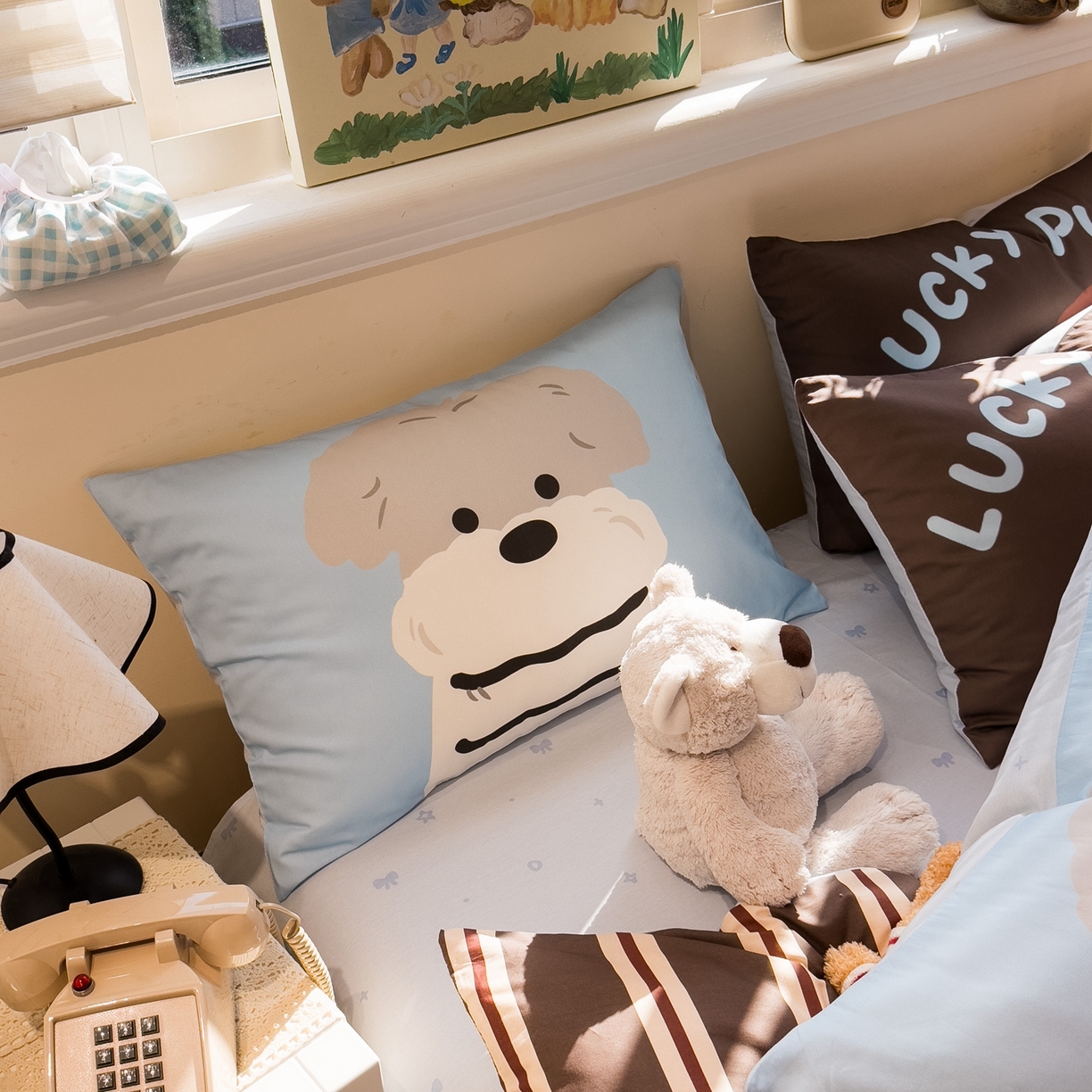 91家纺网 家纺一手货源 找家纺 （总）呗旺鹿 2025新款全棉纯棉卡通大版数码毛巾绣工艺款茶杯小狗四件套