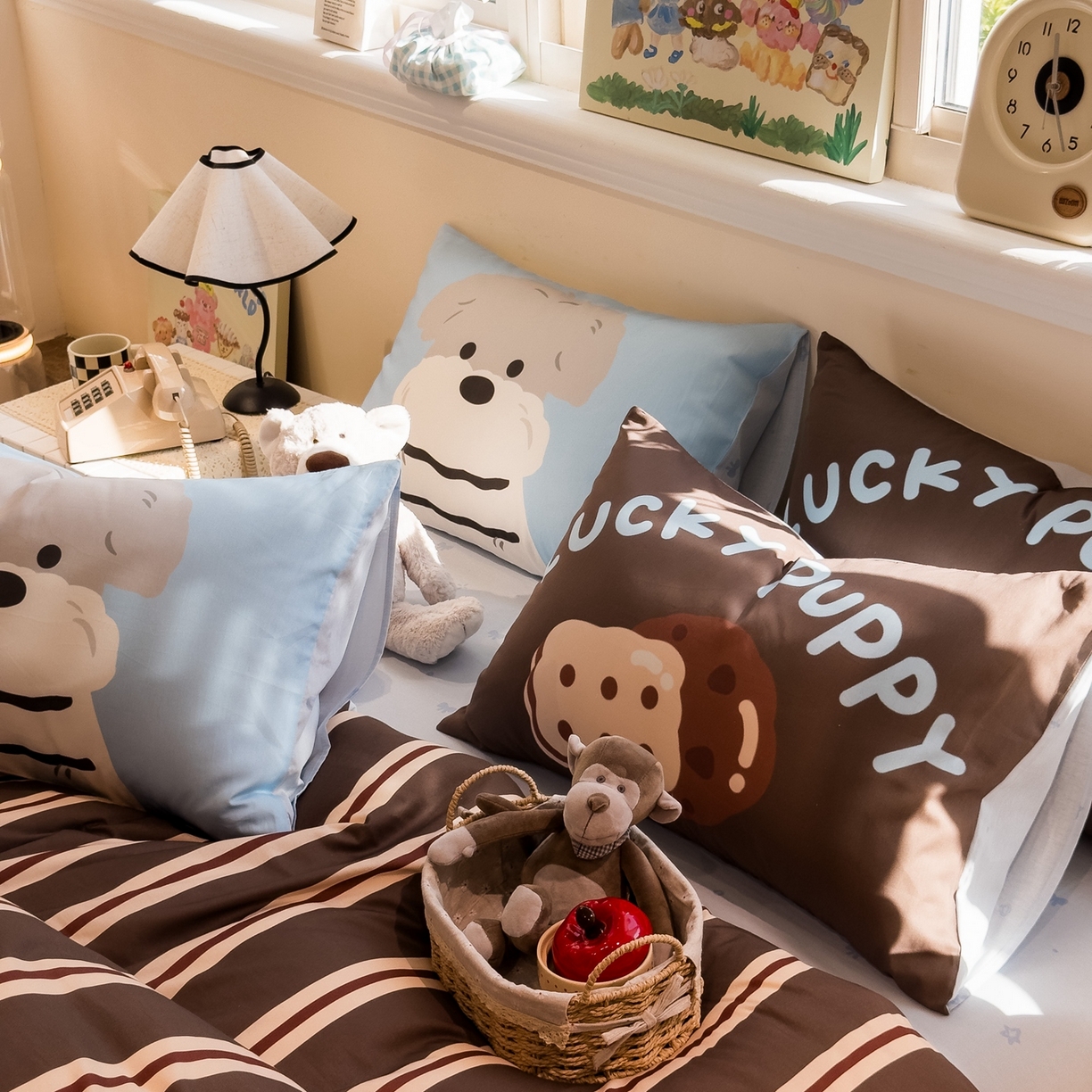 91家纺网 家纺一手货源 找家纺 （总）呗旺鹿 2025新款全棉纯棉卡通大版数码毛巾绣工艺款茶杯小狗四件套