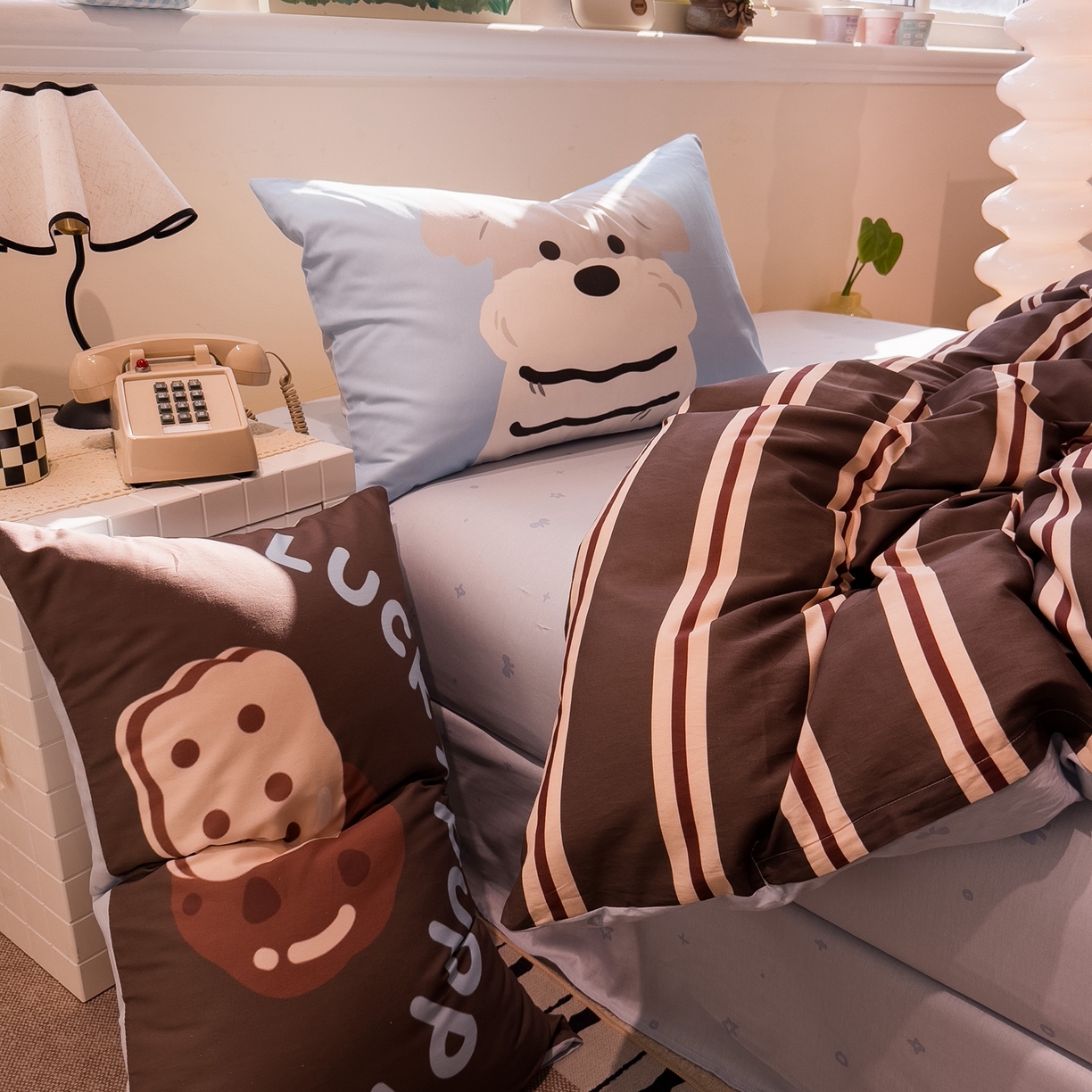 91家纺网 家纺一手货源 找家纺 （总）呗旺鹿 2025新款全棉纯棉卡通大版数码毛巾绣工艺款茶杯小狗四件套