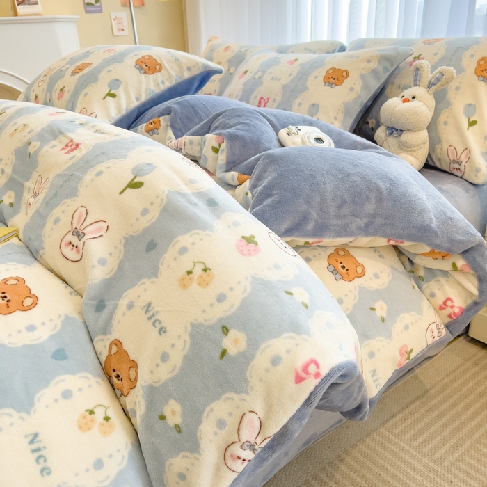 91家纺网 家纺一手货源 找家纺 印季家纺 2025新款加厚印花保暖牛奶绒四件套 茶话会