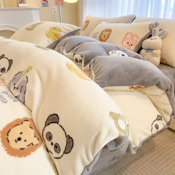 91家纺网 家纺一手货源 找家纺 印季家纺 2025新款加厚印花保暖牛奶绒四件套 萌物