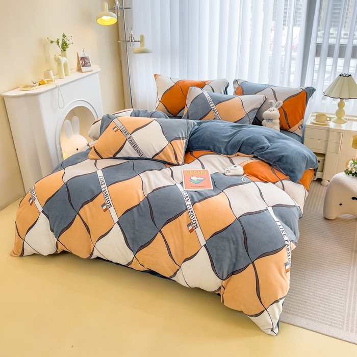 91家纺网 家纺一手货源 找家纺 印季家纺 2025新款加厚印花保暖牛奶绒四件套 波律