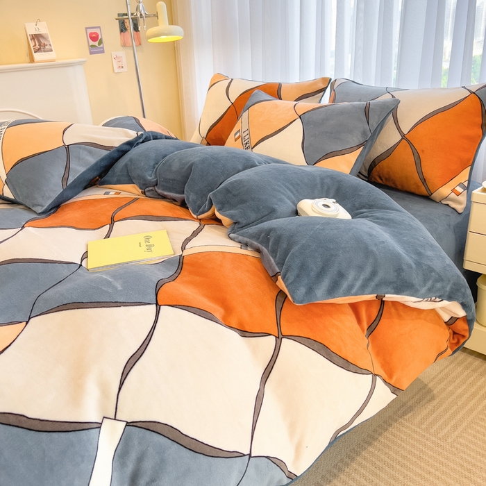 91家纺网 家纺一手货源 找家纺 印季家纺 2025新款加厚印花保暖牛奶绒四件套 波律