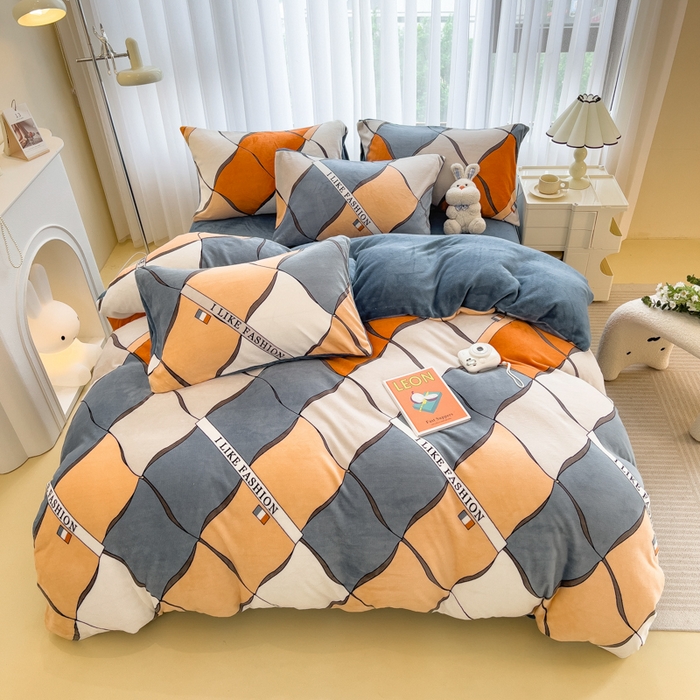 91家纺网 家纺一手货源 找家纺 印季家纺 2025新款加厚印花保暖牛奶绒四件套 波律