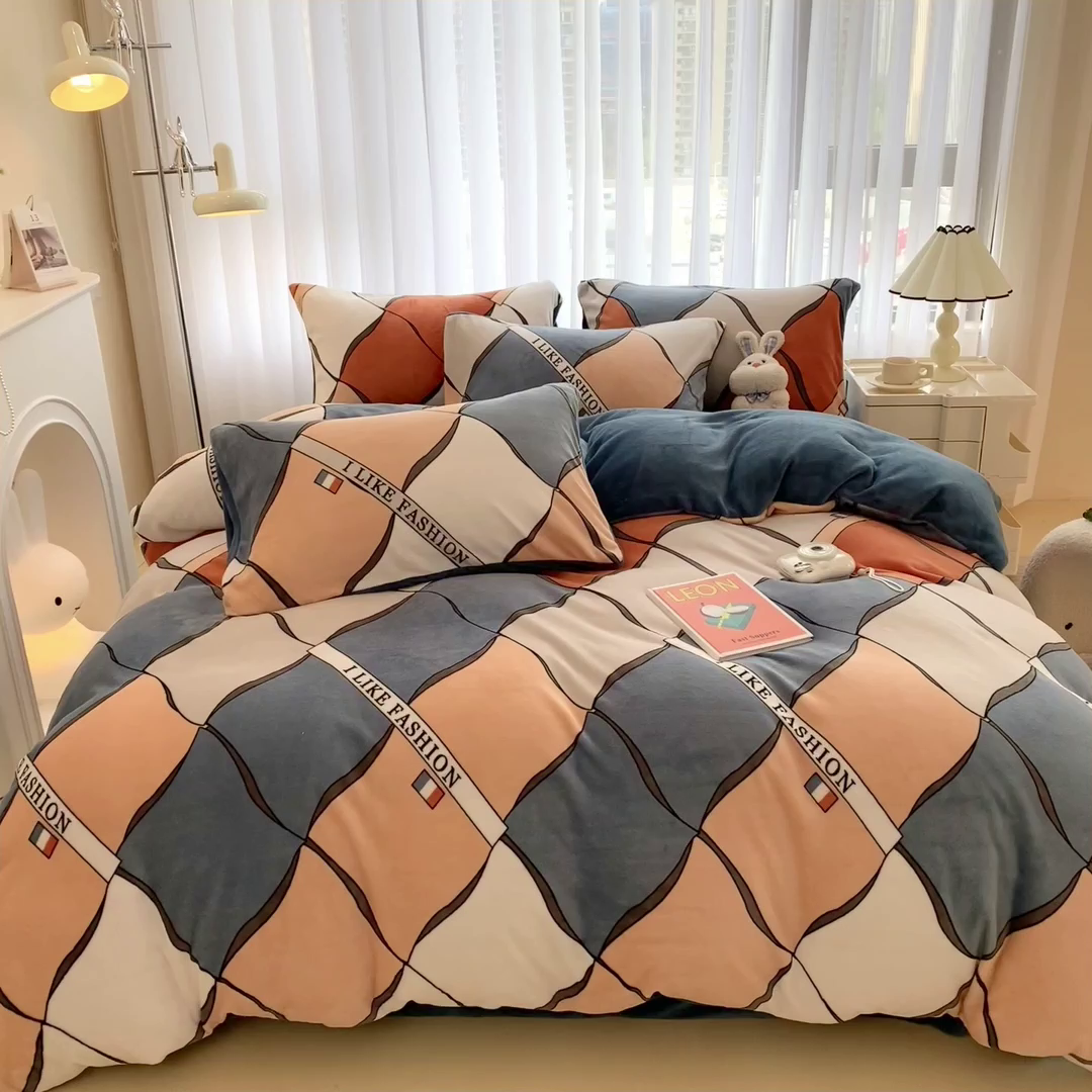 91家纺网 家纺一手货源 找家纺 印季家纺 2025新款加厚印花保暖牛奶绒四件套 波律