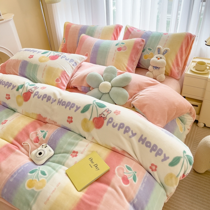 91家纺网 家纺一手货源 找家纺 印季家纺 2025新款加厚印花保暖牛奶绒四件套 彩虹桥