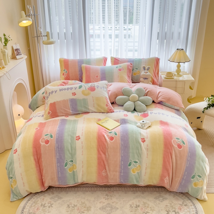 91家纺网 家纺一手货源 找家纺 印季家纺 2025新款加厚印花保暖牛奶绒四件套 彩虹桥