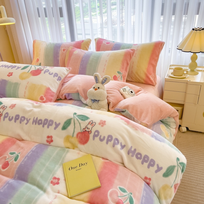 91家纺网 家纺一手货源 找家纺 印季家纺 2025新款加厚印花保暖牛奶绒四件套 彩虹桥