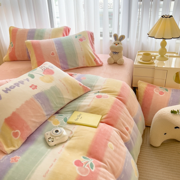 91家纺网 家纺一手货源 找家纺 印季家纺 2025新款加厚印花保暖牛奶绒四件套 彩虹桥