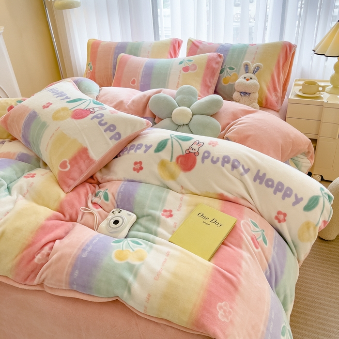 91家纺网 家纺一手货源 找家纺 印季家纺 2025新款加厚印花保暖牛奶绒四件套 彩虹桥