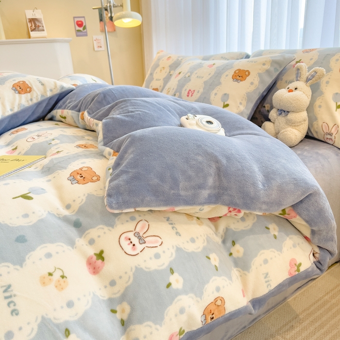 91家纺网 家纺一手货源 找家纺 印季家纺 2025新款加厚印花保暖牛奶绒四件套 茶话会