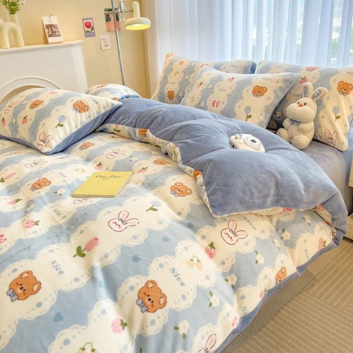 91家纺网 家纺一手货源 找家纺 印季家纺 2025新款加厚印花保暖牛奶绒四件套 茶话会