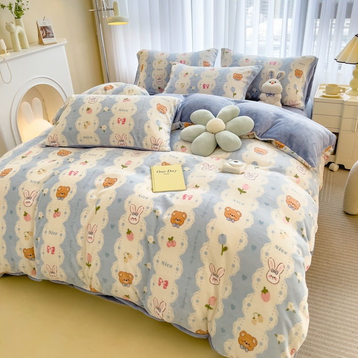 91家纺网 家纺一手货源 找家纺 印季家纺 2025新款加厚印花保暖牛奶绒四件套 茶话会