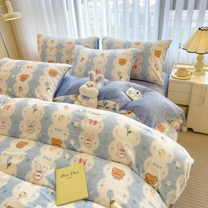 91家纺网 家纺一手货源 找家纺 印季家纺 2025新款加厚印花保暖牛奶绒四件套 茶话会