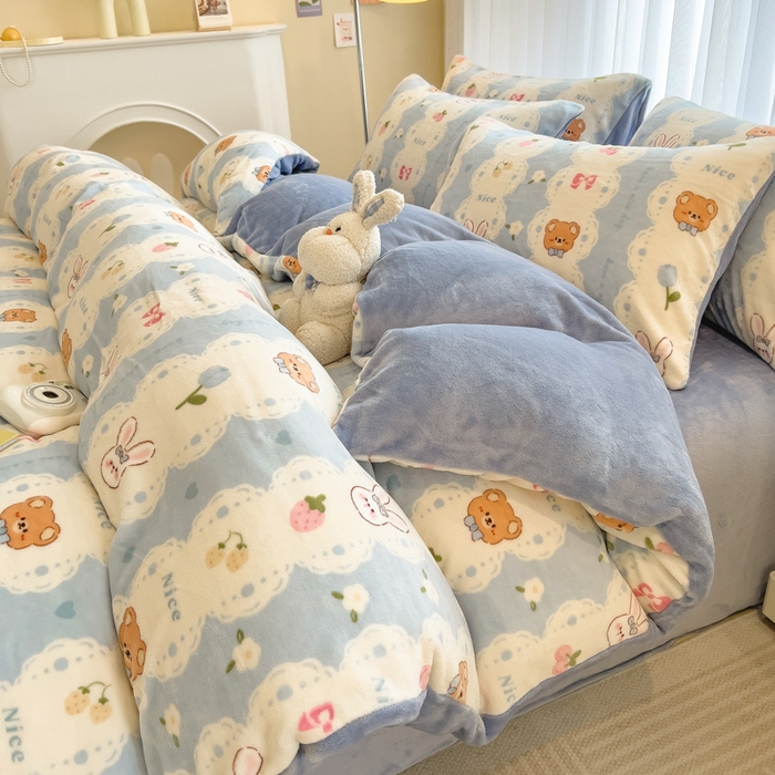 91家纺网 家纺一手货源 找家纺 印季家纺 2025新款加厚印花保暖牛奶绒四件套 茶话会