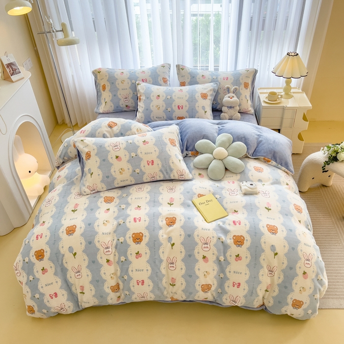 91家纺网 家纺一手货源 找家纺 印季家纺 2025新款加厚印花保暖牛奶绒四件套 茶话会