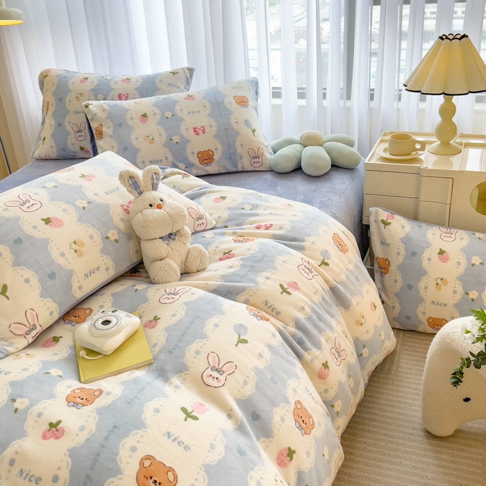 91家纺网 家纺一手货源 找家纺 印季家纺 2025新款加厚印花保暖牛奶绒四件套 茶话会