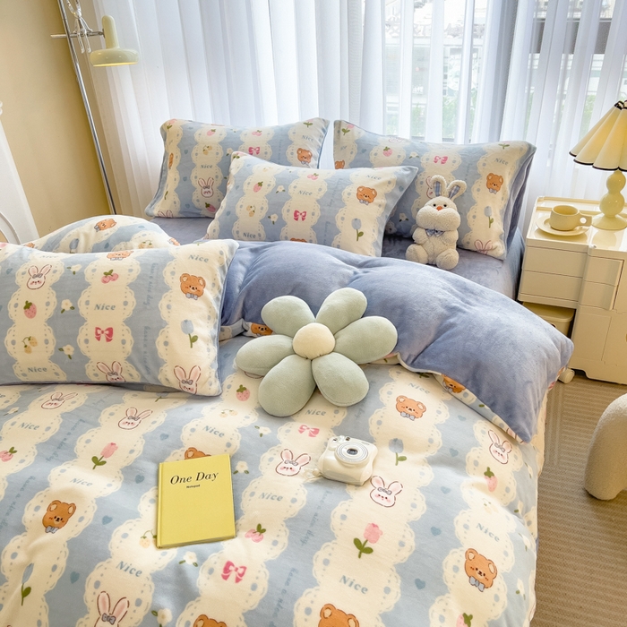 91家纺网 家纺一手货源 找家纺 印季家纺 2025新款加厚印花保暖牛奶绒四件套 茶话会