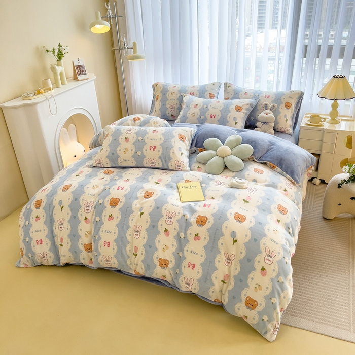 91家纺网 家纺一手货源 找家纺 印季家纺 2025新款加厚印花保暖牛奶绒四件套 茶话会