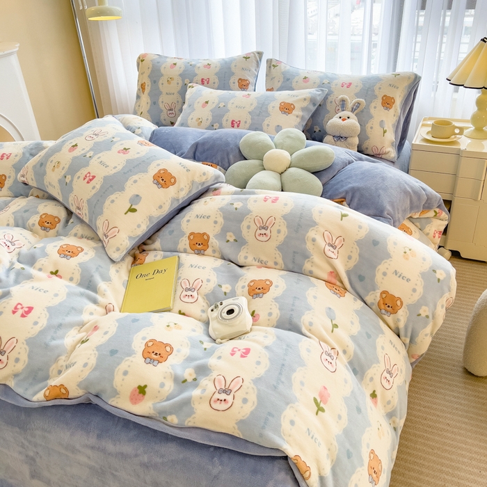 91家纺网 家纺一手货源 找家纺 印季家纺 2025新款加厚印花保暖牛奶绒四件套 茶话会