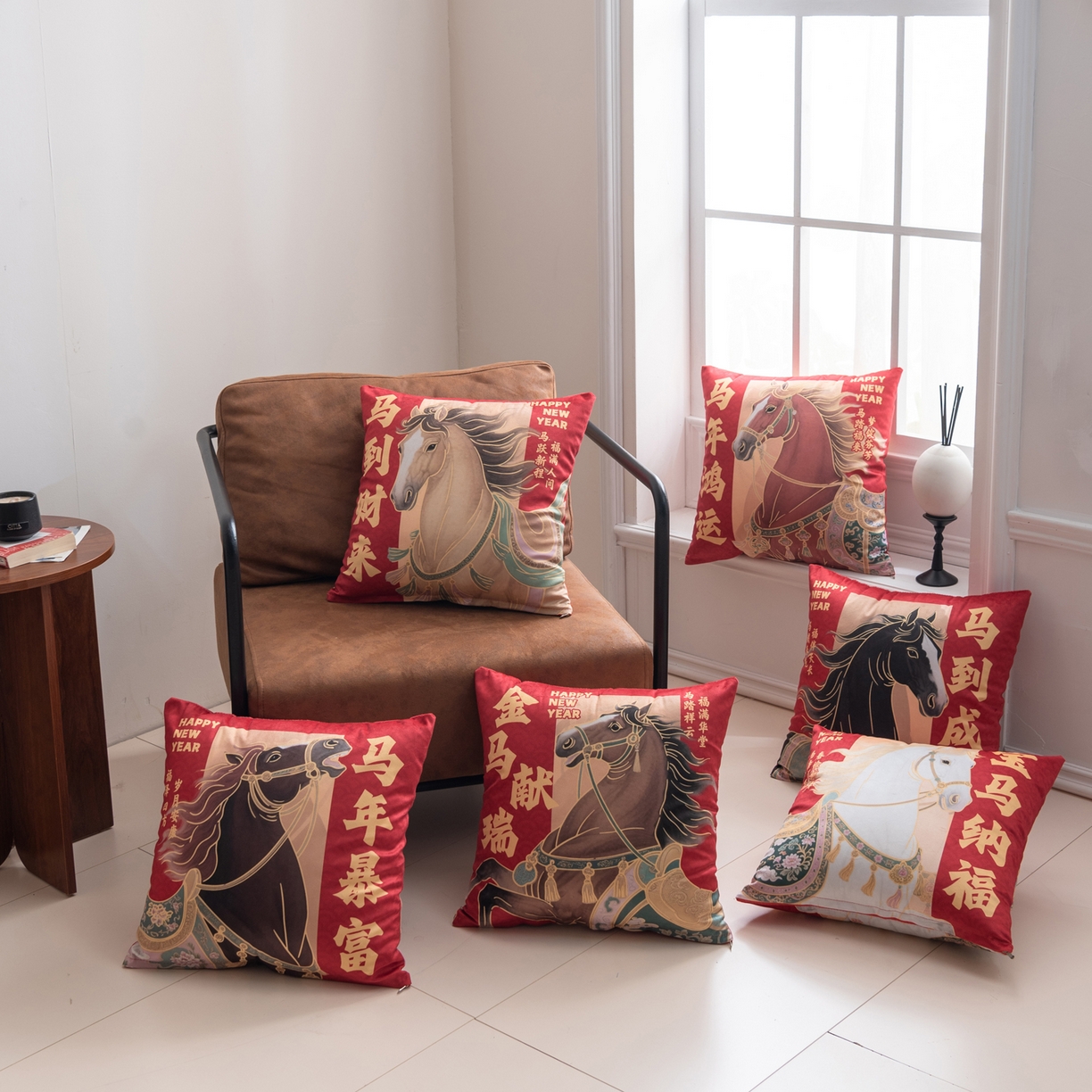 91家纺网 家纺一手货源 找家纺 博笔熊家纺 2025新款马年荷兰绒抱枕 组合图仅供展示不可下单