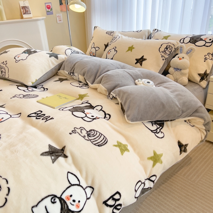 91家纺网 家纺一手货源 找家纺 印季家纺 2025新款加厚印花保暖牛奶绒四件套 蜂蜜罐