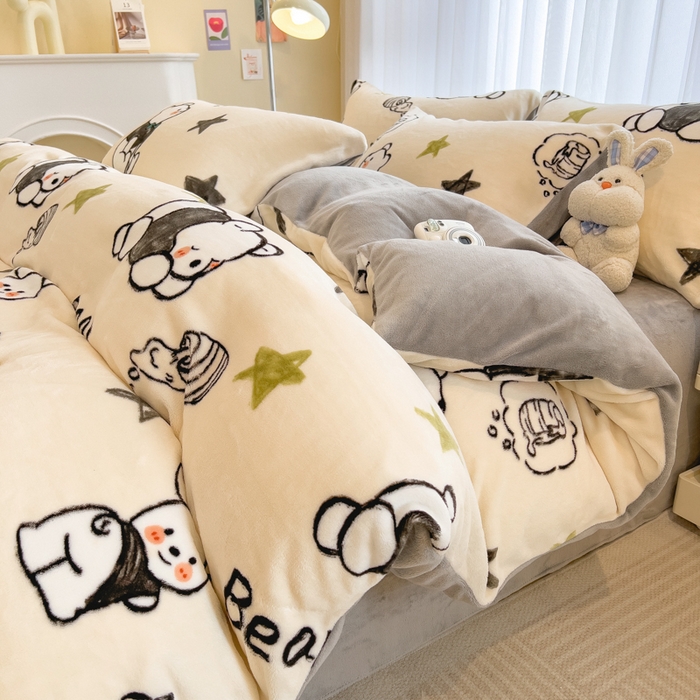 91家纺网 家纺一手货源 找家纺 印季家纺 2025新款加厚印花保暖牛奶绒四件套 蜂蜜罐