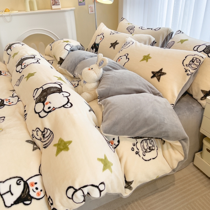 91家纺网 家纺一手货源 找家纺 印季家纺 2025新款加厚印花保暖牛奶绒四件套 蜂蜜罐