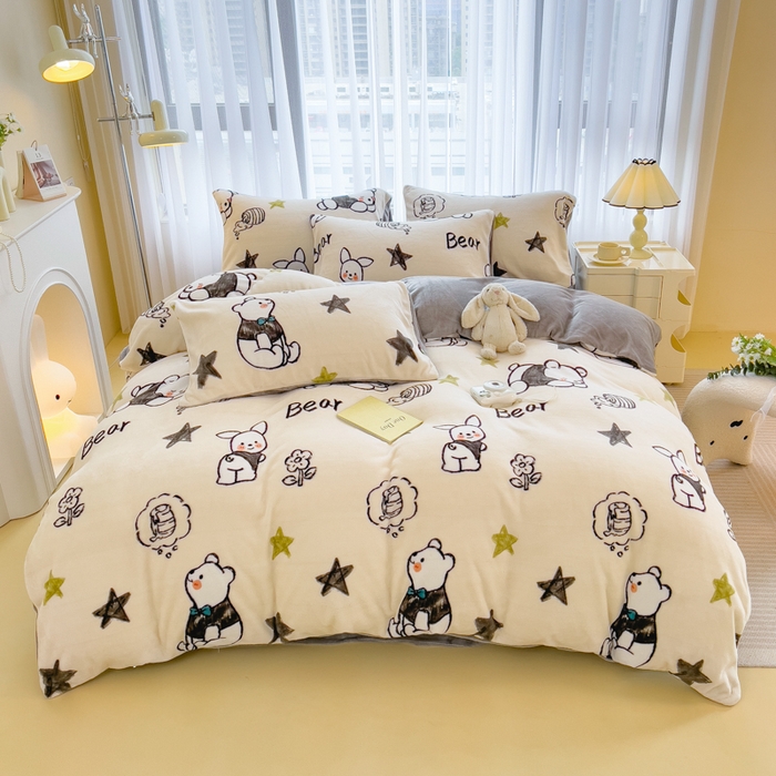 91家纺网 家纺一手货源 找家纺 印季家纺 2025新款加厚印花保暖牛奶绒四件套 蜂蜜罐