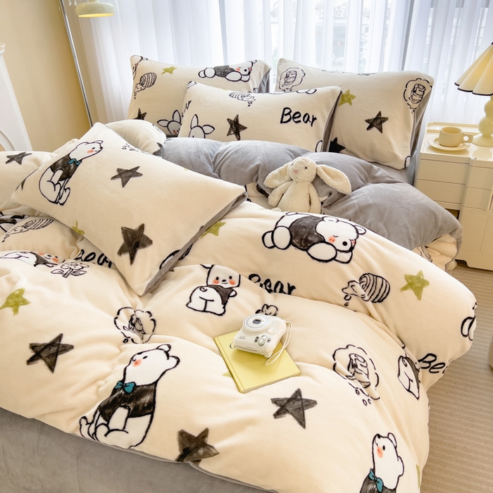 91家纺网 家纺一手货源 找家纺 印季家纺 2025新款加厚印花保暖牛奶绒四件套 蜂蜜罐