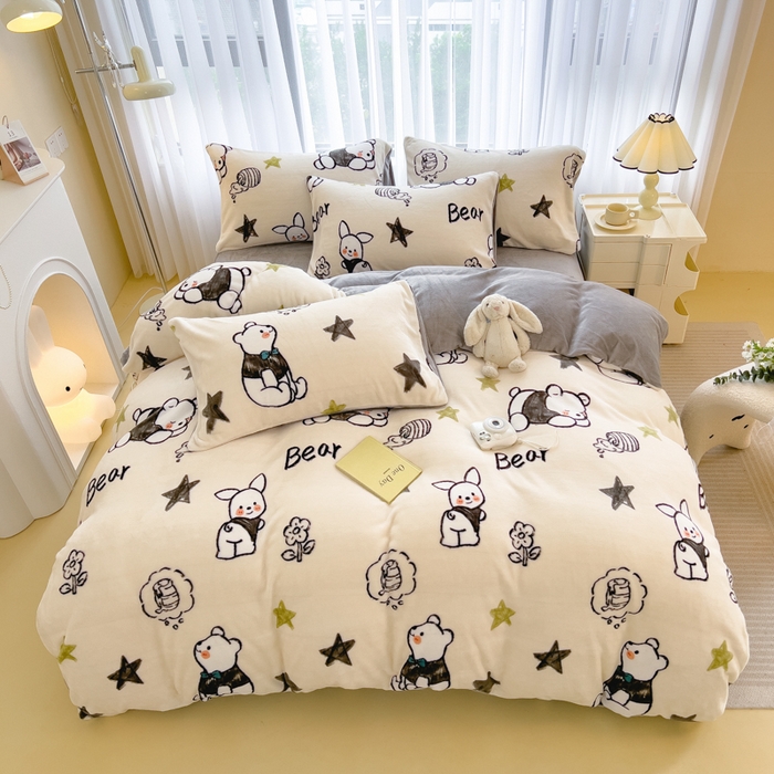 91家纺网 家纺一手货源 找家纺 印季家纺 2025新款加厚印花保暖牛奶绒四件套 蜂蜜罐