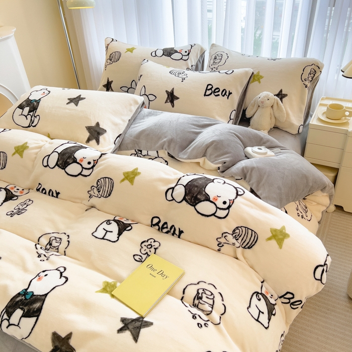 91家纺网 家纺一手货源 找家纺 印季家纺 2025新款加厚印花保暖牛奶绒四件套 蜂蜜罐