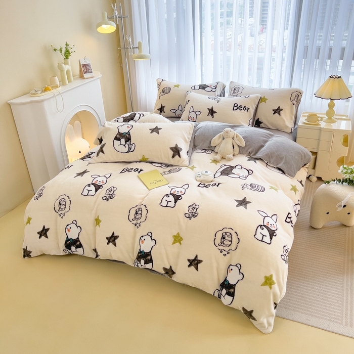 91家纺网 家纺一手货源 找家纺 印季家纺 2025新款加厚印花保暖牛奶绒四件套 蜂蜜罐