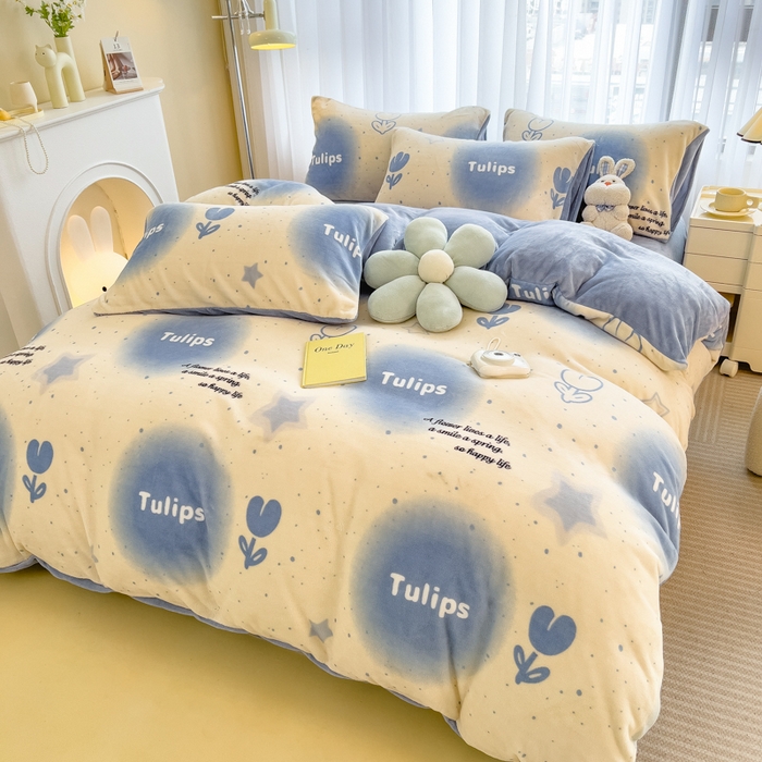 91家纺网 家纺一手货源 找家纺 印季家纺 2025新款加厚印花保暖牛奶绒四件套 馥郁-兰