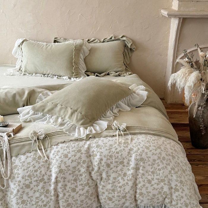 91家纺网 家纺一手货源 找家纺 佳汐蓝家纺 2025新款230g牛奶绒雕花四件套-泡芙（卷后不低于298元) 泡芙-绿色