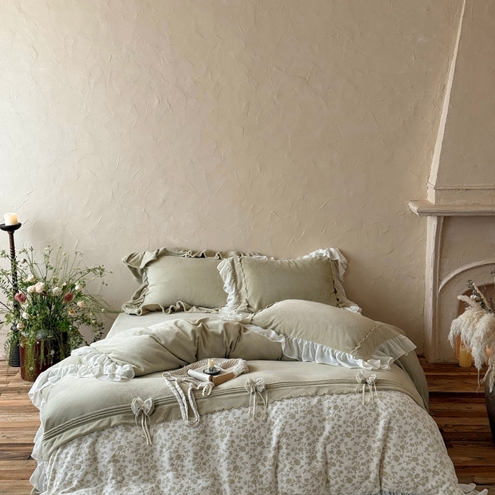 91家纺网 家纺一手货源 找家纺 佳汐蓝家纺 2025新款230g牛奶绒雕花四件套-泡芙（卷后不低于298元) 泡芙-绿色