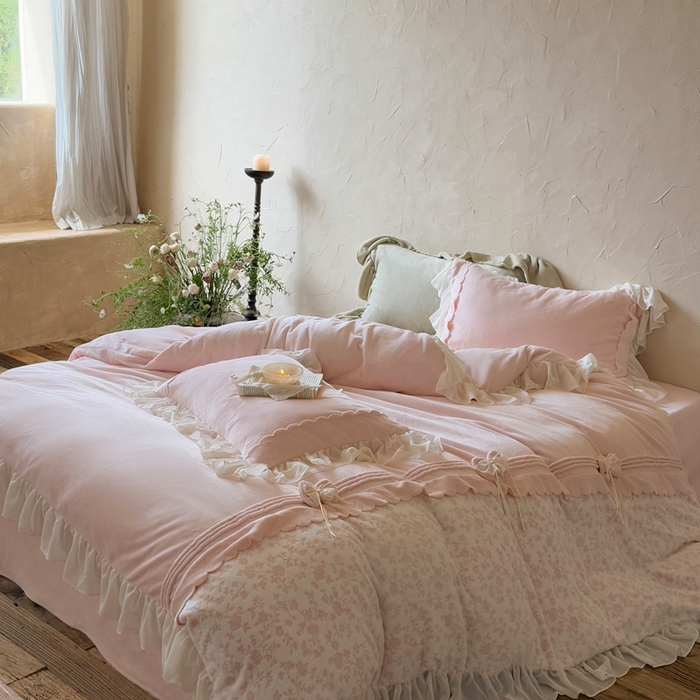 91家纺网 家纺一手货源 找家纺 佳汐蓝家纺 2025新款230g牛奶绒雕花四件套-泡芙（卷后不低于298元) 泡芙-粉色