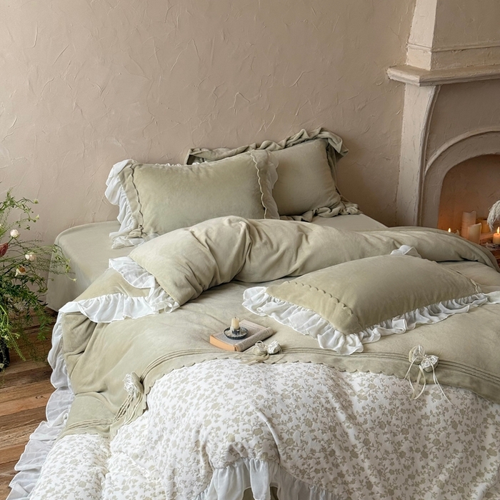 91家纺网 家纺一手货源 找家纺 佳汐蓝家纺 2025新款230g牛奶绒雕花四件套-泡芙（卷后不低于298元) 泡芙-绿色