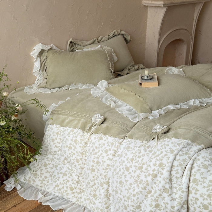 91家纺网 家纺一手货源 找家纺 佳汐蓝家纺 2025新款230g牛奶绒雕花四件套-泡芙（卷后不低于298元) 泡芙-绿色