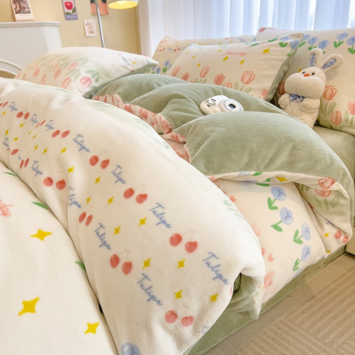 印季家纺 2025新款加厚印花保暖牛奶绒四件套 花园集市