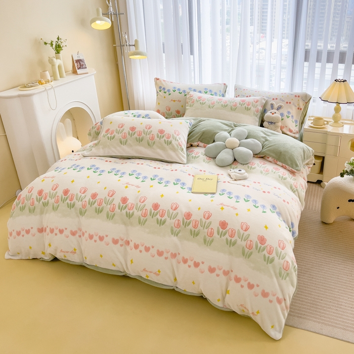 91家纺网 家纺一手货源 找家纺 印季家纺 2025新款加厚印花保暖牛奶绒四件套 花园集市