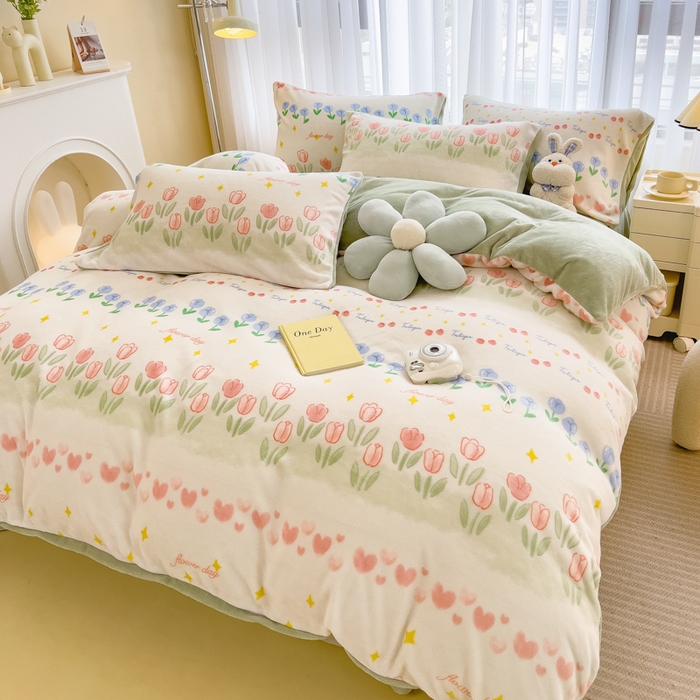 91家纺网 家纺一手货源 找家纺 印季家纺 2025新款加厚印花保暖牛奶绒四件套 花园集市